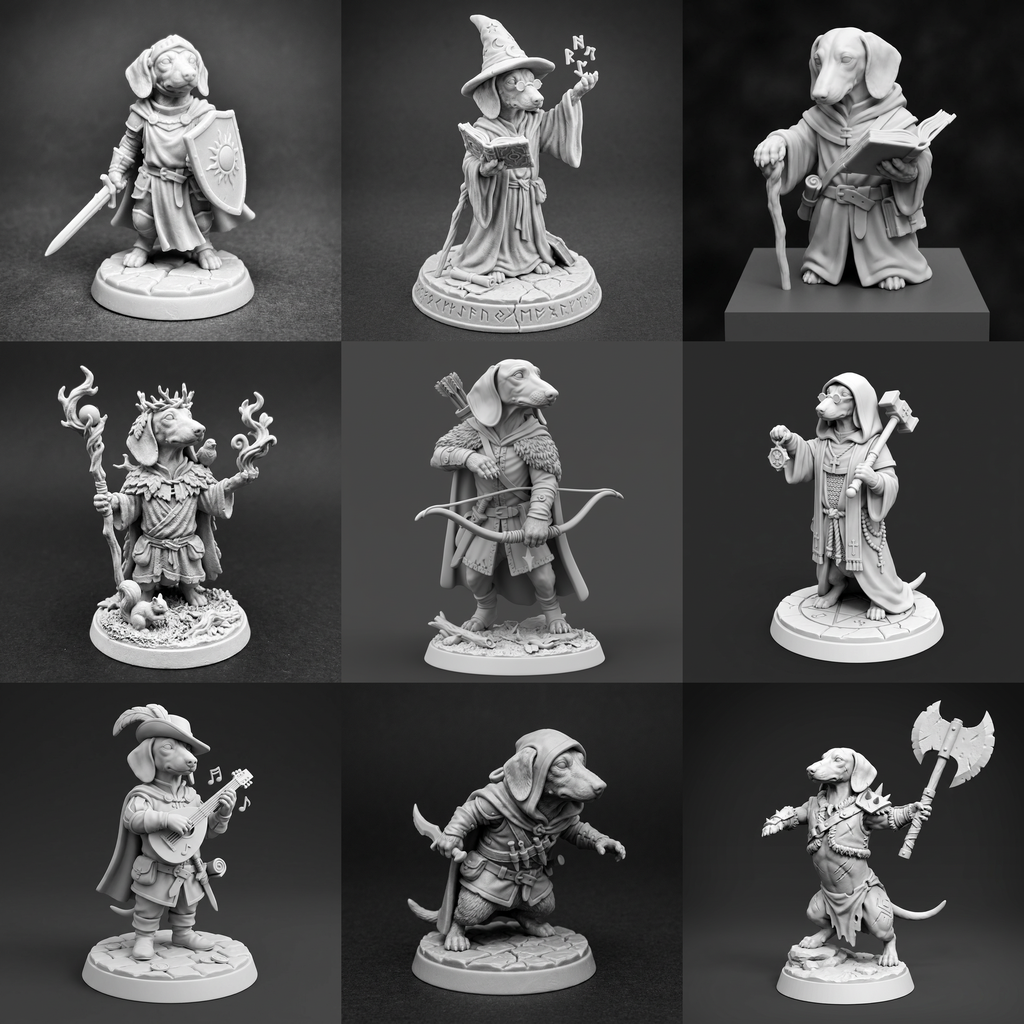 The Dachshund Army — 9-miniature bundle, 32 mm (Dungeons and Dachshunds)