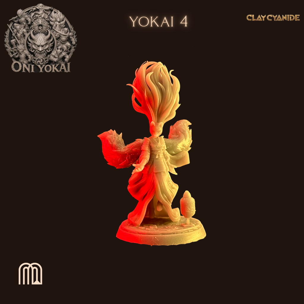 Kitsune Nine-Tailed Fox — figurka kitsune (Yokai) do gier RPG i bitewnych, 32 mm