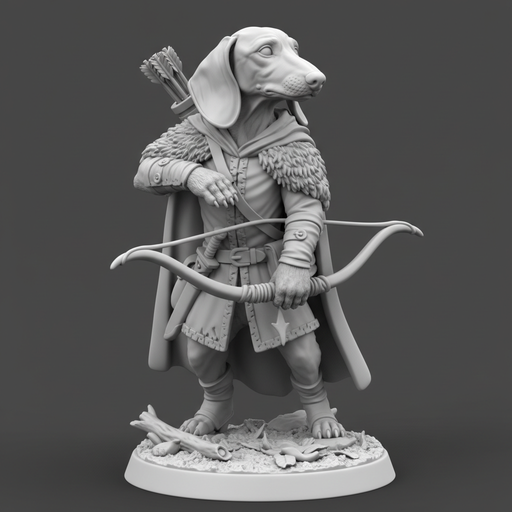 [FIG-071] Jamnik łowca — napięta cięciwa i kołczan, figurka 32 mm (Dungeons and Dachshunds)