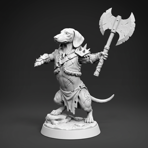 [FIG-075] Jamnik barbarzyńca — dwusieczny topór, figurka 32 mm (Dungeons and Dachshunds)