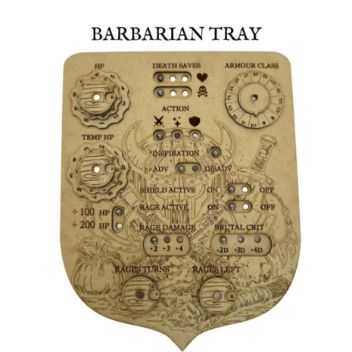 [TRK-002] Magnetic DND Stat Tracker Tray – Character Board Organizer - Barbarian