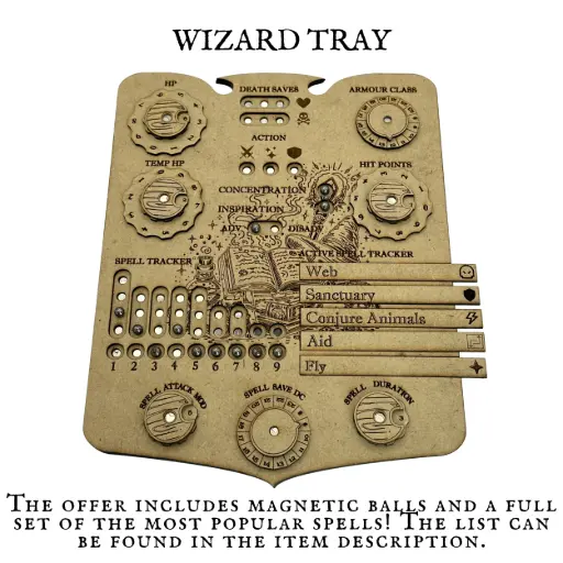 Magnetic DND Stat Tracker Tray – Character Board Organizer - Wizard